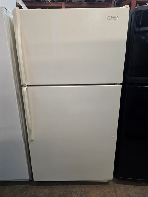 WHIRLPOOL 21 CUBIC FOOT REFRIGERATOR TOP FREEZER GLASS SHELVES 2 SPLIT 1 FULL WIDTH GLASS CRISPER COVER 2 DRAWERS 1 DELI DRAWER BISQUE LOCATED IN OUR PORTLAND OREGON APPLIANCE STORE SKU 23863