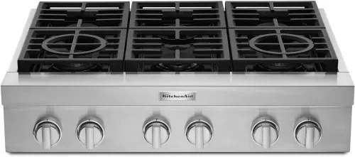 KitchenAid KCGC506JSS 36 Inch Commercial-Style Gas Range top with 6 Burners, Ultra Power™ Dual-Flame Burners, Convertible Grates, Simmer Burner, Melt Burner STOCK PHOTOS NEW IN BOX SKU 23905