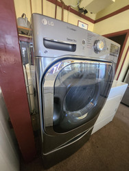 LG Steam Dryer Series DLEX8100V 29 Inch Electric Dryer with 9.0 Cu. Ft. Capacity, Flow Sense™ Duct Clogging Indicator, Lo-Decibel™ Operation, Flow Sense 14 Dryer Programs, Sensor Dry, True Steam™, and Steam Sanitary Graphite Steel
