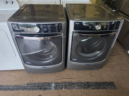MAYTAG FRONT LOAD SET WASHER 10 WASH OPTIONS 3 TEMPERATURE 2 SPEED EXTRA RINSE DRYER 8 CYCLE 2 TEMPERATURE PLUS AIR DRY NO HEAT WRINKLE PREVENT SETTING GRAY SKU 23012