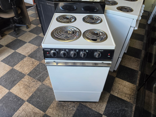 HARDWICK 20 INCH FREESTANDING ELECTRIC RANGE MANUAL CLEAN OVEN COIL BURNERS 3 SMALL 1 LARGE WHITE LOCATED IN OUR PORTLAND OREGON APPLIANCE STORE SKU 23840