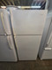 WHIRLPOOL 16 CUBIC FOOT REFRIGERATOR TOP FREEZER ADJUSTABLE WIRE SHELVES LARGE SINGLE CRISPER DRAWER GLASS COVER FULL WIDTH WIRE SHELF IN FREEZER COSMETIC ISSUES ON HANDLES AND FREEZER DOOR SEE PICS SKU 24001