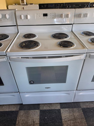 Whirlpool 30 Inch Freestanding Electric Range with 4 Coil Elements, 4.8 cu. ft. Oven Capacity, Storage Drawer, Self Cleaning Technology, Keep Warm Setting and Upswept Spill Guard™ Cooktop: White SKU 24010