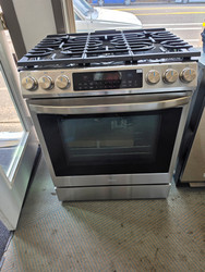 Midea MGS30S2AST 30 Inch Slide-In Gas Smart Range with 5 Sealed Burners, 6.1 Cu. Ft. Oven Capacity, Storage Drawer, Continuous Grates, Air Fry Convection, Self & Steam Clean, Sabbath Mode, Glass Touch Controls, Temperature Probe, Wi-Fi, and ADA Compliant