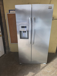 Frigidaire Gallery Series 36 Inch Counter Depth Side-by-Side Refrigerator with Quick Ice, Spill Safe Shelving, Stainless Steel, 22.6 cu. ft. Capacity, Gallon Door Storage and External Ice and Water Dispenser SKU 24097