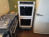 KitchenAid " Double Electric 8.6 cu. ft. Wall Oven with True Convection Ovens, 3 Oven Racks Each, Even Heat Technology, Clean Bake Hidden Element and Blue-Enamel Interior: White LOCATED IN OUR PORTLAND OREGON APPLIANCE STORE SKU 24162