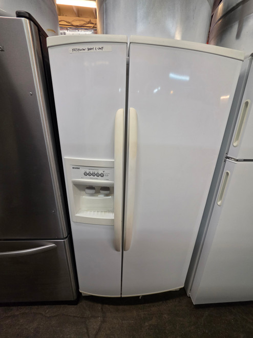 KENMORE SIDE BY SIDY WITH ICE AND WATER GLASS SHELVES 2 CRISPER DRAWERS 1 DELI DRAWER FREEZER MISSING BOTTOM BASKET AND 1 WIRE SHELF WHITE LOCATED IN OUR PORTLAND OREGON APPLIANCE STORE SKU 24177