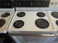 HOTPOINT 30 INCH FREESTANDING ELECTRIC RANGE MANUAL CLEAN OVEN COIL BURNERS 3 SMALL 1 LARGE STORAGE DRAWER WHITE LOCATED IN OUR PORTLAND OREGON APPLIANCE STORE SKU 24216