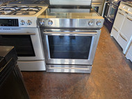 KITCHENAID 30 INCH SLIDE-IN GLASS TOP ELECTRIC RANGE CONVECTION AQUALIFT CLEANING 5 BURNER KEEP WARM OPTION SCRATCHES ON THE TOP SEE PICS STAINLESS LOCATED IN OUR PORTLAND OREGON APPLIANCE STORE SKU 24219