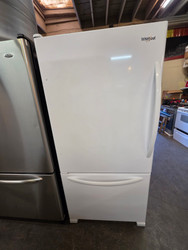 Whirlpool WRB322DMBW 33 Inch Bottom-Freezer Refrigerator with FreshFlow Preserver, Accu-Chill System, Adaptive Defrost, Spill Guard Glass Shelves, Humidity Controlled Crispers, LED Lighting, Ice Maker and Energy Star Rated: White SKU 24222