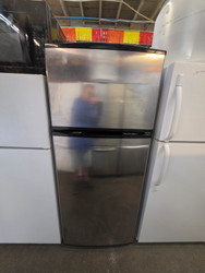 IKEA 18 CUBIC FOOT REFRIGERATOR BY WHIRLPOOL GLASS SHELVES GLASS CRISPER COVER WITH 2 DRAWERS STAINLESS FRONT BLACK  CABINET LOCATED IN OUR PORTLAND OREGON APPLIANCE STORE SKU 24223