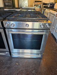 KitchenAid 30 Inch Slide-in Dual Fuel Range with 5 Sealed Burners, 7.1 cu. ft. Even-Heat™ True Convection Oven, 8,000 BTU Oval Burner, Baking Drawer, Aqua Lift® Self Clean, Sabbath Mode, SKU 24245