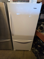 Whirlpool 33 Inch Bottom-Freezer Refrigerator with Fresh Flow Preserver, Accu-Chill System, Adaptive Defrost, Spill Guard Glass Shelves, Humidity Controlled Crispers, LED Lighting, Ice Maker and Energy Star Rated: White SKU 24247