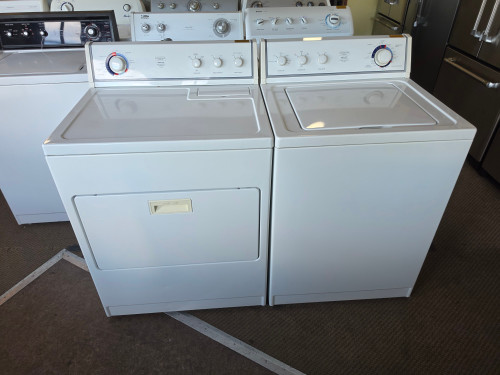 CROSLEY BY WHIRLPOOL TOP LOAD LAUNDRY SET WASHER HEAVY DUTY 9 CYCLE 5 SPEED COMBINATIONS DRYER HEAVY DUTY SUPER CAPACITY PLUS 7 CYCLE 4 TEMPERATURE TOP FILTER PULL DOWN DOOR WHITE SKU 24255