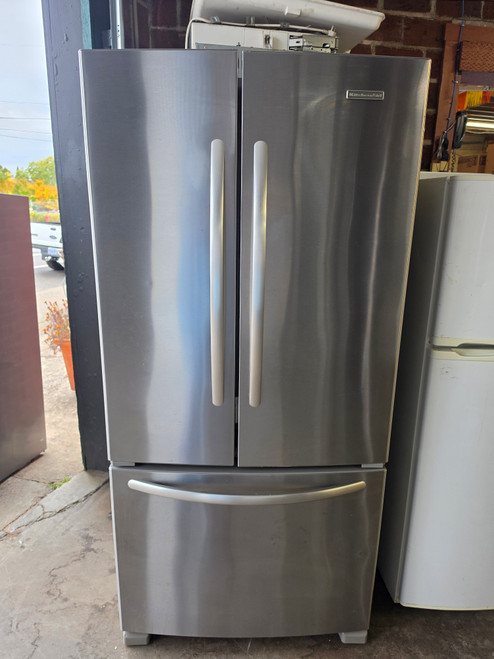 KitchenAid 21.9 cu. ft. French Door Refrigerator with Spill Clean Glass Shelves, Fresh Seal Humidity-Controlled Crispers, Internal Water Dispenser, Ice Maker Depth 34 1/2 Height 70 1/8 Width 32 5/8and Digital Controls: Monochromatic Stainless SKU 24257