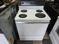 HOTPOIT 30 INCH FREESTANDING ELECTRIC RANGE MANUAL CLEAN OVEN COIL BURNERS 3 SMALL 1 LARGE STORAGE DRAWER WHITE LOCATED IN OUR PORTLAND OREGON APPIANCE STORE SKU 24265