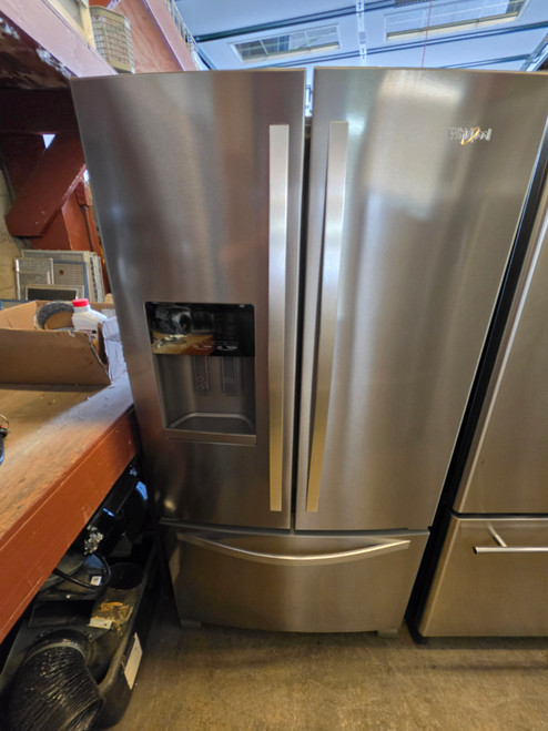 Whirlpool 36 Inch French Door Refrigerator with 25 Cu. Ft. Capacity, Spillproof Glass Shelves, Humidity-Controlled Double Crisper, Ice Maker, Exterior Ice/Water Dispenser Fingerprint Resistant Stainless Steel SKU 24285