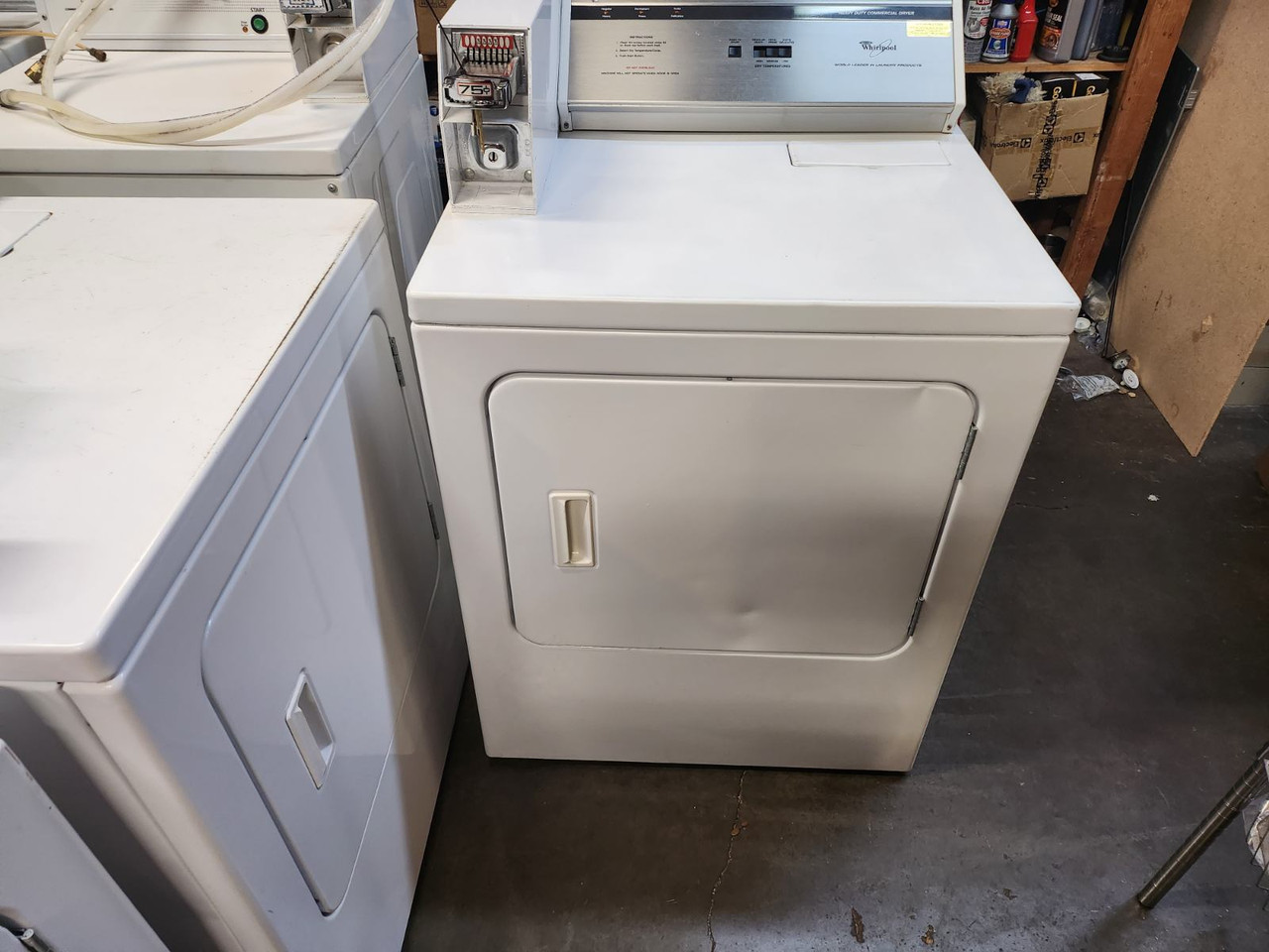 WHIRLPOOL COIN -OP COMMERCIAL HEAVY DUTY ELECTRIC DRYER 3 TEMPERATURE LARGE  SWING OPEN DOOR WHITE LOCATED