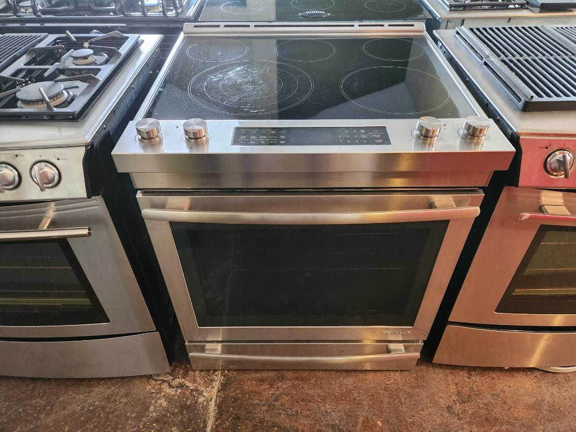 Jenn-Air 30 Inch Slide-in Electric Range with 5 Burners, 5 Elements,  Smoothtop, Convection, Self-Clean Oven Baking Drawer, AquaLift  Self-Cleaning Technology, Glass Ceramic Surface in Stainless LOCATED IN OUR  PORTLAND OREGON APPLIANCE STORE