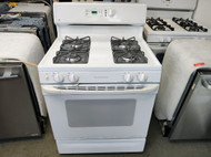 GE 30 INCH FREE STANDING 4 BURNER GAS RANGE  EXTRA LARGE SELF CLEANING OVEN TIME BAKE SETTING WHITE LOCATED IN OUR PORTLAND OREGON APPLIANCE STORE SKU 17548