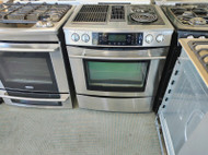 JENN-AIR 30 INCH SLIDE DOWN DRAFT ELECTRIC RANGE WITH 2 BURNERS AND GRILL SELF CLEANING OVEN STAINLESS LOCATED IN OUR PORTLAND OREGON APPLIANCE STORE SKU 17652