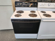 HOTPOINT 30 INCH ELECTRIC FREE STANDING RANGE COIL BURNERS 2 LARGE 2 SMALL  HI-LO BROIL SETTING SELF CLEANING  OVEN WINDOW IN DOOR STORAGE DRAWER WHITE LOCATED IN OUR PORTLAND OREGON APPLIANCE STORE SKU 17731