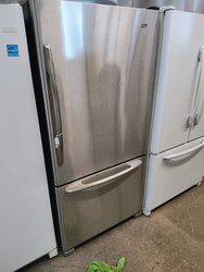 Maytag 21.9 cu. ft. Bottom-Freezer Refrigerator with 4 Adjustable Spill-Catcher Glass Shelves, Ice Maker, Glide-Out Freezer Drawer and Electronic Temperature Controls: Stainless LOCATED IN OUR PORTLAND OREGON APPLIANCE STORE SKU 17745