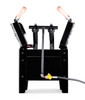 Knifemaker gas forge showing opened side ports and gas pipe