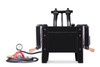Knifemaker gas forge fitted with gas pipe and regulator showing two side ports