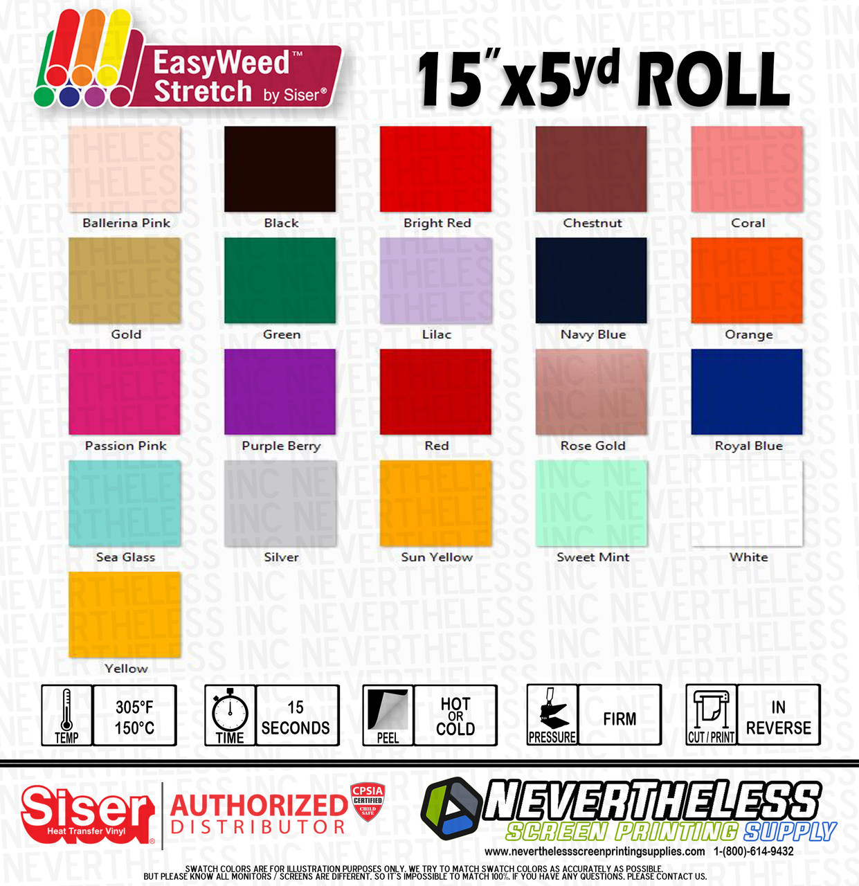 SISER HTV EasyWeed Heat Transfer Vinyl 12 x 10 yds FLUORESCENT COLORS -T  SHIRTS