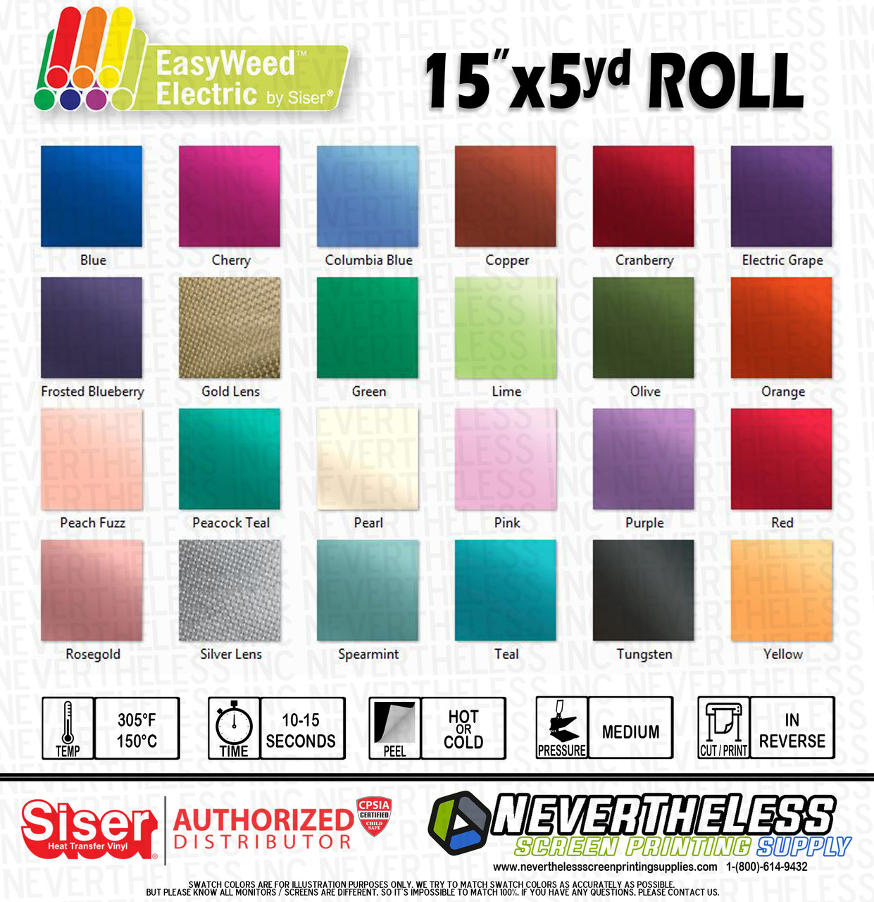 SISER HTV Easyweed Heat Transfer Vinyl for T Shirts 15 x 5 Yds - 38 Colors  MIX