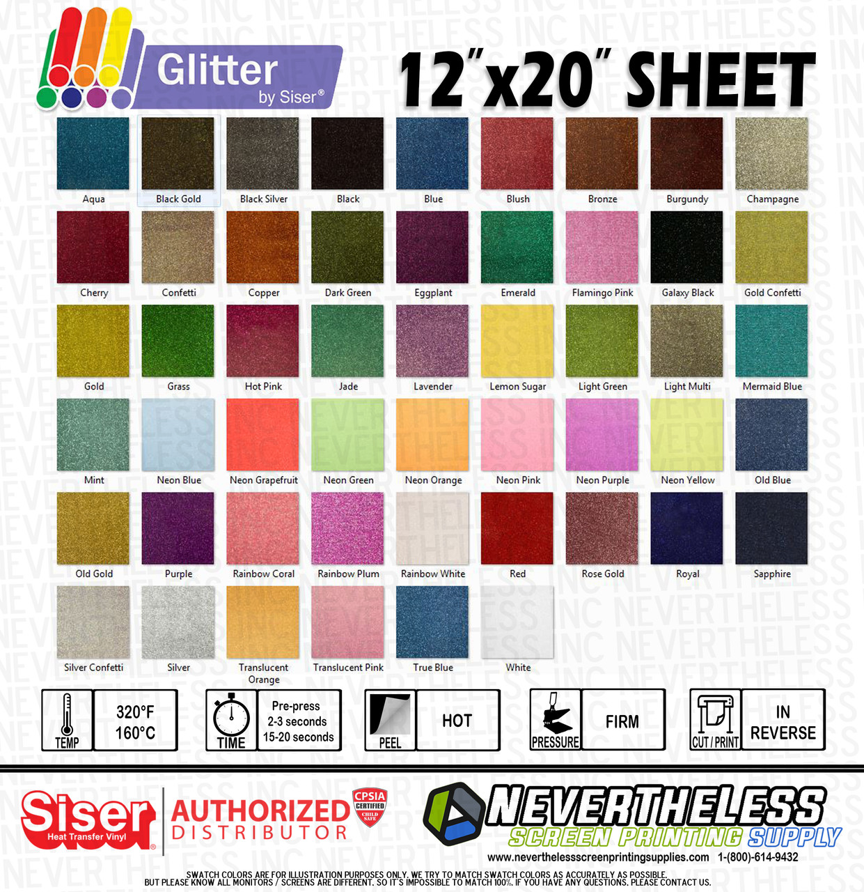 Siser Glitter HTV Heat Transfer Vinyl 12"x20" Sheet NeverTheLess