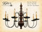 Katie's Handcrafted Lighting Hamilton Wood Chandelier Pictured In: Original Finish, Base Coat Color = Barn Red, Top Coat Color = Black Rub, Trim Color = Spicy Mustard