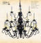Katie's Handcrafted Lighting Elders 3 Tier Wood Chandelier Pictured In: Early American Finish, Base Coat Color = Massicot, Top Coat Color = Black, Trim Color = Cottage Red