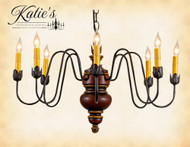 Katie's Handcrafted Lighting Chesapeake Wood Chandelier Pictured In: Base Coat Color = Barn Red, Top Coat Color = Black Rub, Trim Color = Spicy Mustard