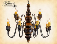 Katie's Handcrafted Lighting Charleston Chandelier Pictured In: Base Coat Color = Barn Red, Top Coat Color = Black Crackle, Trim Color = Spicy Mustard