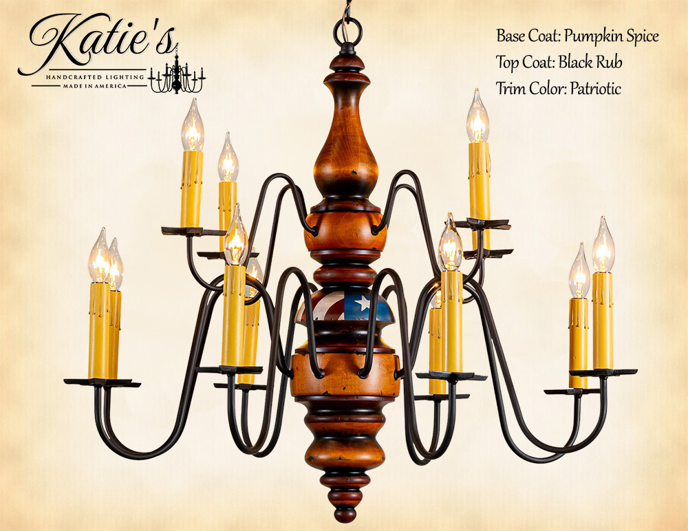 Charleston Chandelier by Katie's Handcrafted Lighting with Pumpkin Spice Patriotic Finish & Star Bobeches