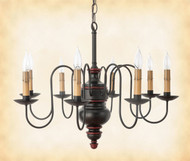 Katie's Handcrafted Lighting Chesapeake Wood Chandelier Pictured In: Base Coat Color = Massicot, Top Coat Color = Black, Trim Color = Cottage Red