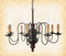 Katie's Handcrafted Lighting Chesapeake Wood Chandelier Pictured In: Base Coat Color = Massicot, Top Coat Color = Black, Trim Color = Cottage Red