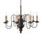Katie's Handcrafted Lighting Chesapeake Wood Chandelier Pictured In: Base Coat Color = Massicot, Top Coat Color = Black, Trim Color = Cottage Red