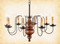 Katie's Handcrafted Lighting Chesapeake Wood Chandelier Pictured In Early American Finish: Base Coat Color = Michael's Cherry, Top Coat Color = None, Trim Color = Black