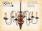 Katie's Handcrafted Lighting Chesapeake Wood Chandelier Pictured In Early American Finish: Base Coat Color = Michael's Cherry, Top Coat Color = None, Trim Color = Black
