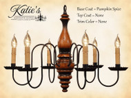 Katie's Handcrafted Lighting Anderson House Wood Chandelier Pictured In: Base Coat Color = Pumpkin Spice, Top Coat Color = None, Trim Color = None