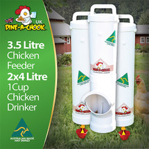 Chicken feeding just got a whole lot easier, cleaner and cheaper. Install this quality chook feeder and drinker set in your chicken coop today and enjoy maximum feed savings with less waste and a significant reduction in pest birds, rats and other rodents. This kit contains one feeder, two drinkers and suits up to 8 hens in an urban chicken coop or free range setting