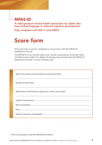 Moss-PAS (ID) Interview Score Forms (A wide-spectrum mental health assessment for adults who have limited language or reduced cognitive development) by Steve Moss, 9781912755295