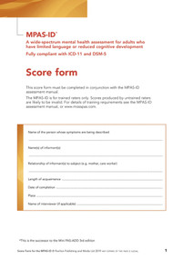 Moss-PAS (ID) Interview Score Forms (A wide-spectrum mental health assessment for adults who have limited language or reduced cognitive development) by Steve Moss, 9781912755295