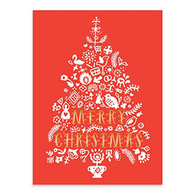 Festive Folk Tree Embellished Holiday Notecards by Galison, Fawnsberg, 9780735346970