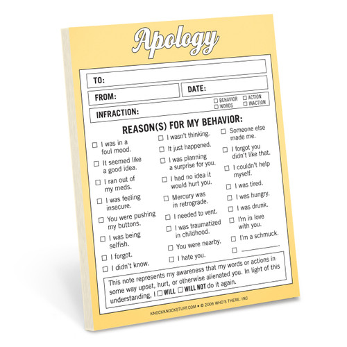 Apology Nifty Note Pad by Knock Knock, 9781601061454