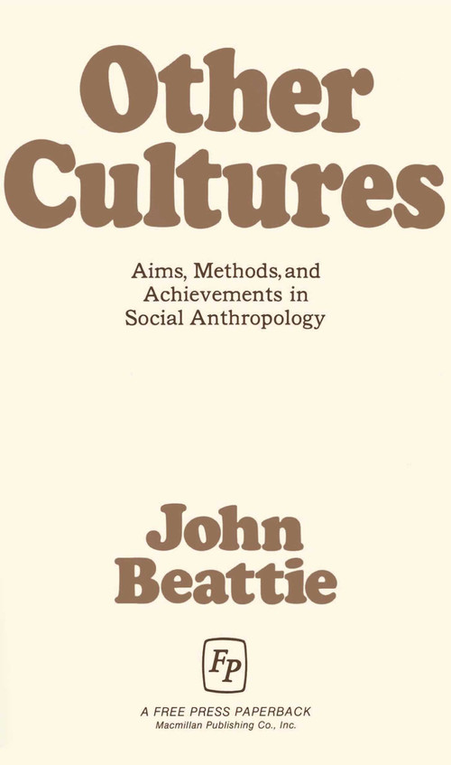 Other Cultures by John Beattie, 9780029020500
