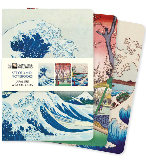 Japanese Woodblocks Set of 3 Midi Notebooks by Flame Tree Studio, 9781839644856